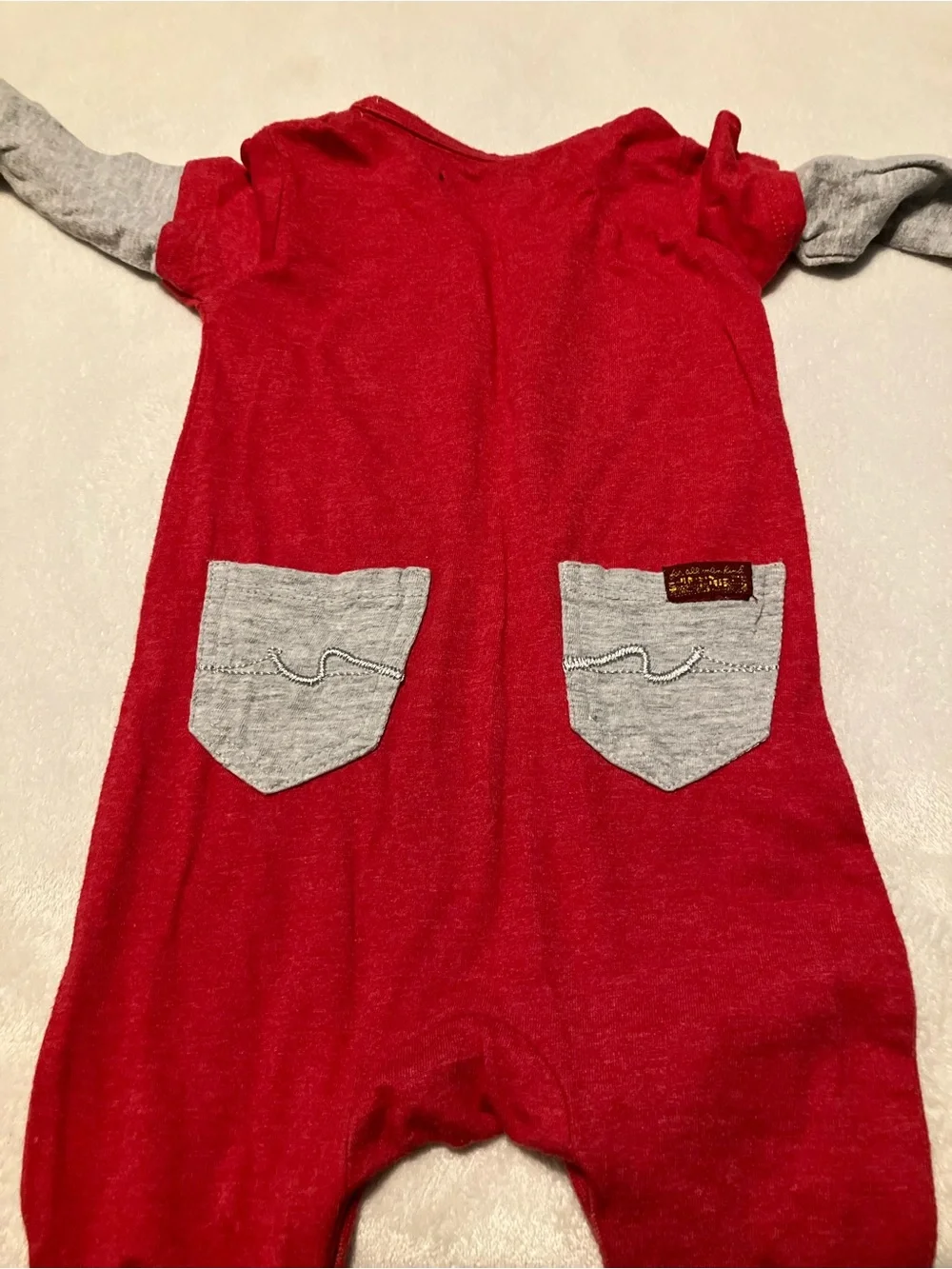 Red Footed One-Piece Pajamas with Grey Sleeves